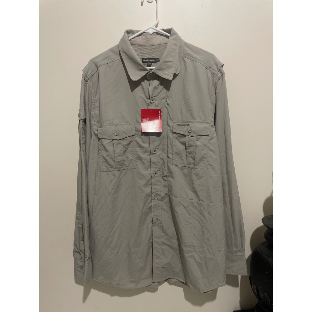 Craghoppers NosiLife Mens XXL Parchment LS Insect Repellent Hiking Shirt